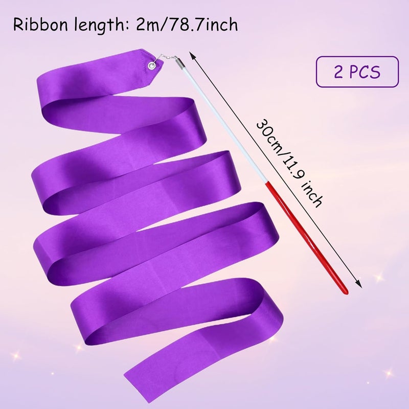 Drokenle 2pcs Rhythmic Dance Ribbons with Wands, 78.7 Inch Rhythmic Gymnastics Ribbon Dancer Wand Twirling Dancing Ribbon Streamers, Fits Artistic Dancing Gymnastics Training - Image 2